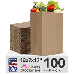 MESHA heavy-duty kraft bags 12x7x17 sturdy for groceries and takeout