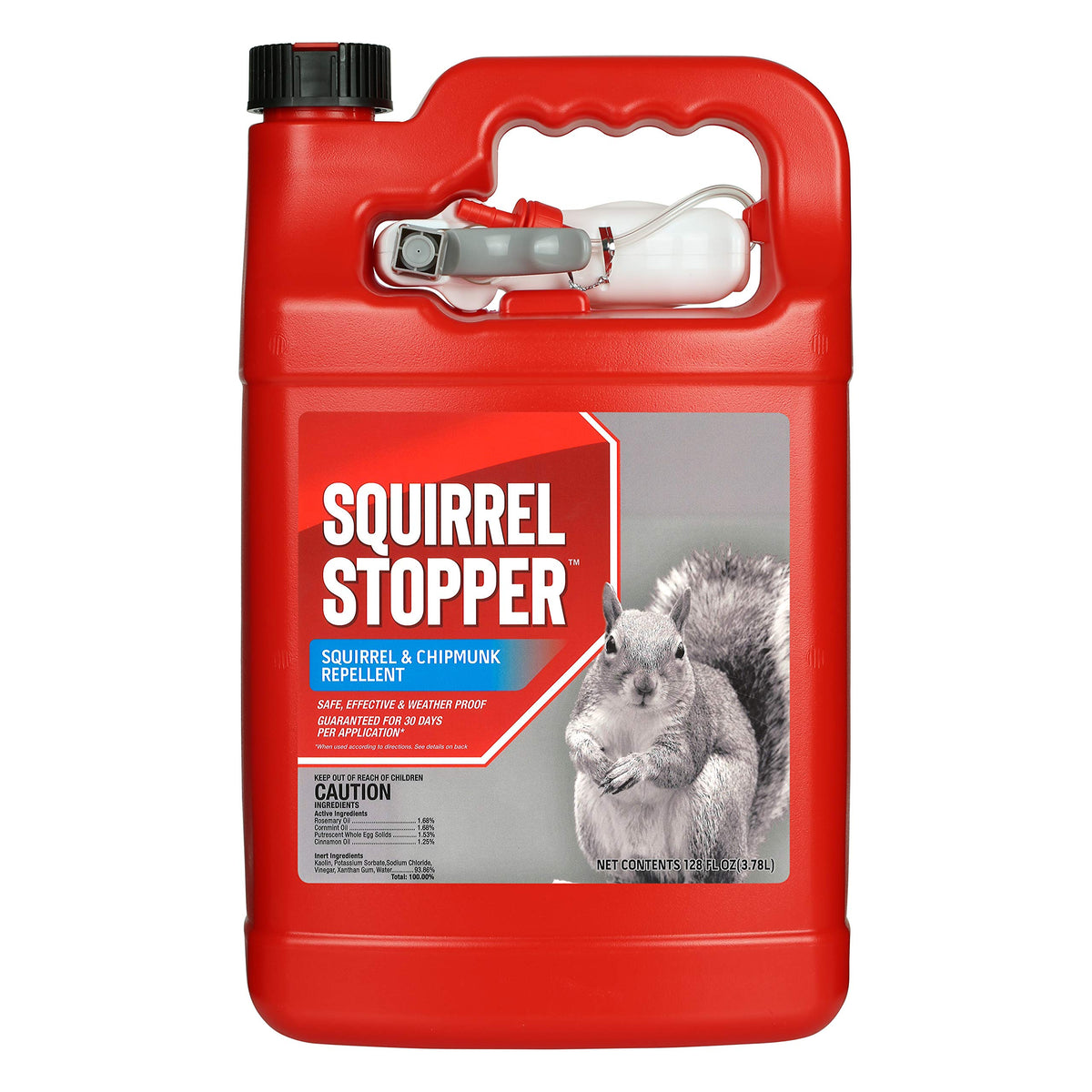 Messinas Squirrel Stopper bottle (1 gallon) ready to defend yards and feeders.