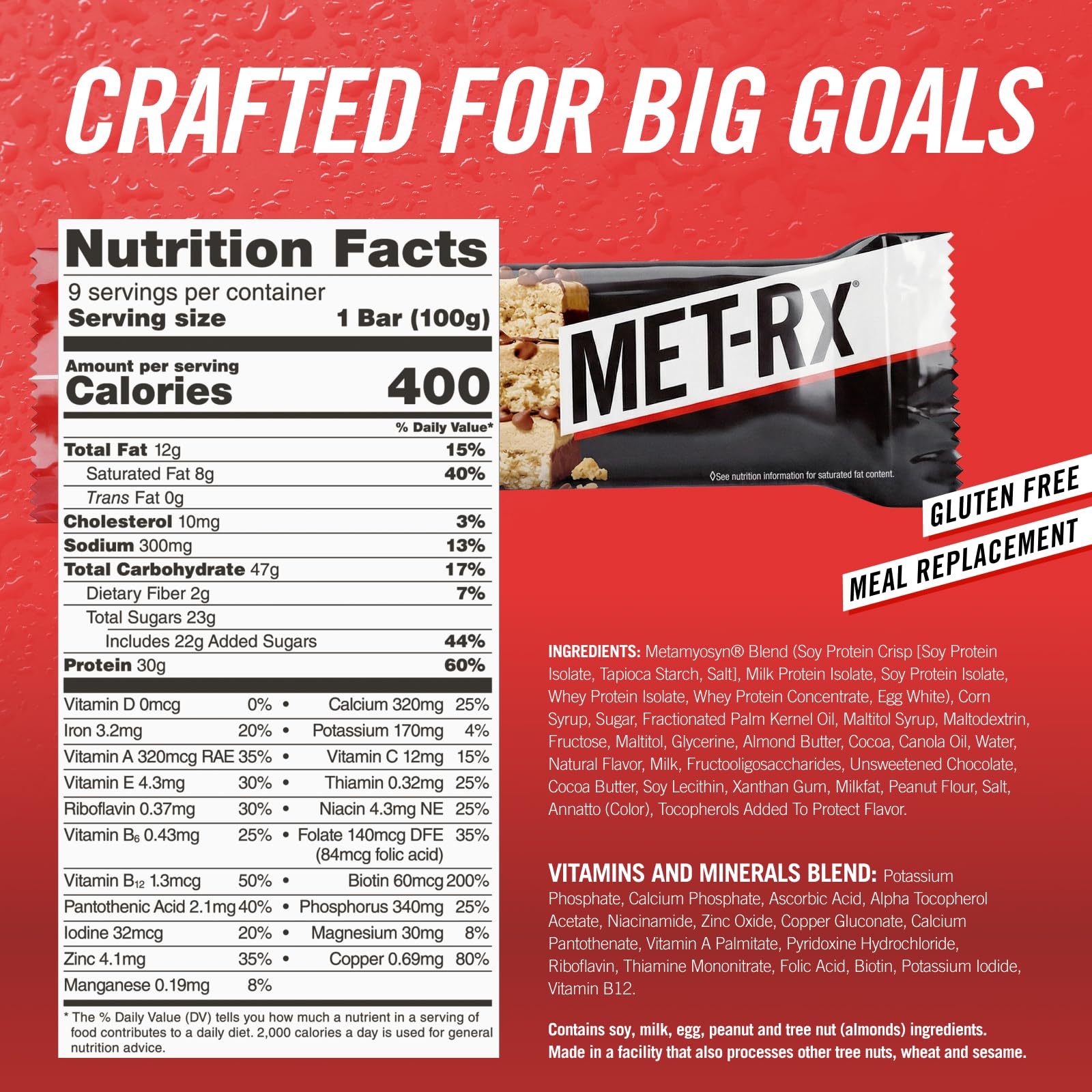 MET-Rx Big 100 Bar in a gym bag ready for pre-workout fueling.
