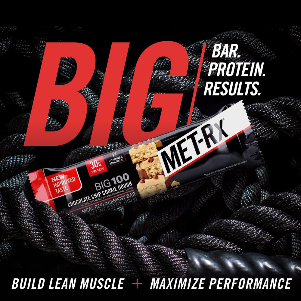 MET-Rx Big 100 Bar on kitchen counter as a quick meal option.