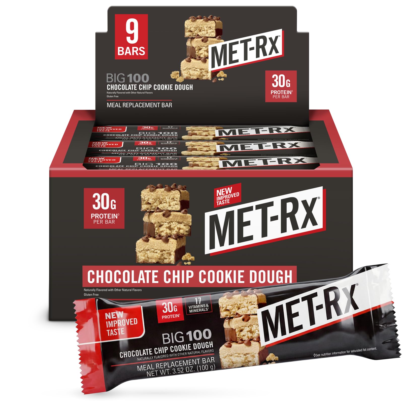 MET-Rx Big 100 Bar pack on shelf for on-the-go protein.