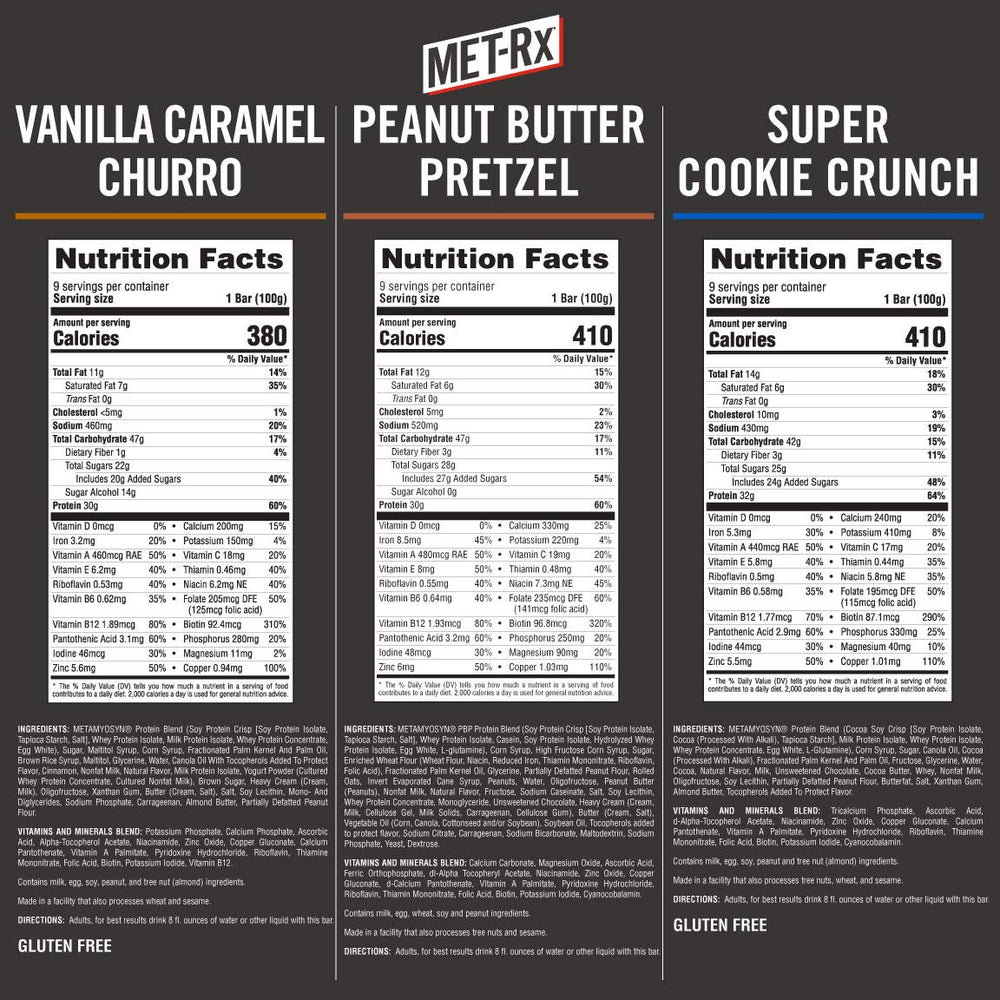 Close-up of MET-Rx Big 100 Colossal bar shows high protein texture and natural flavor.