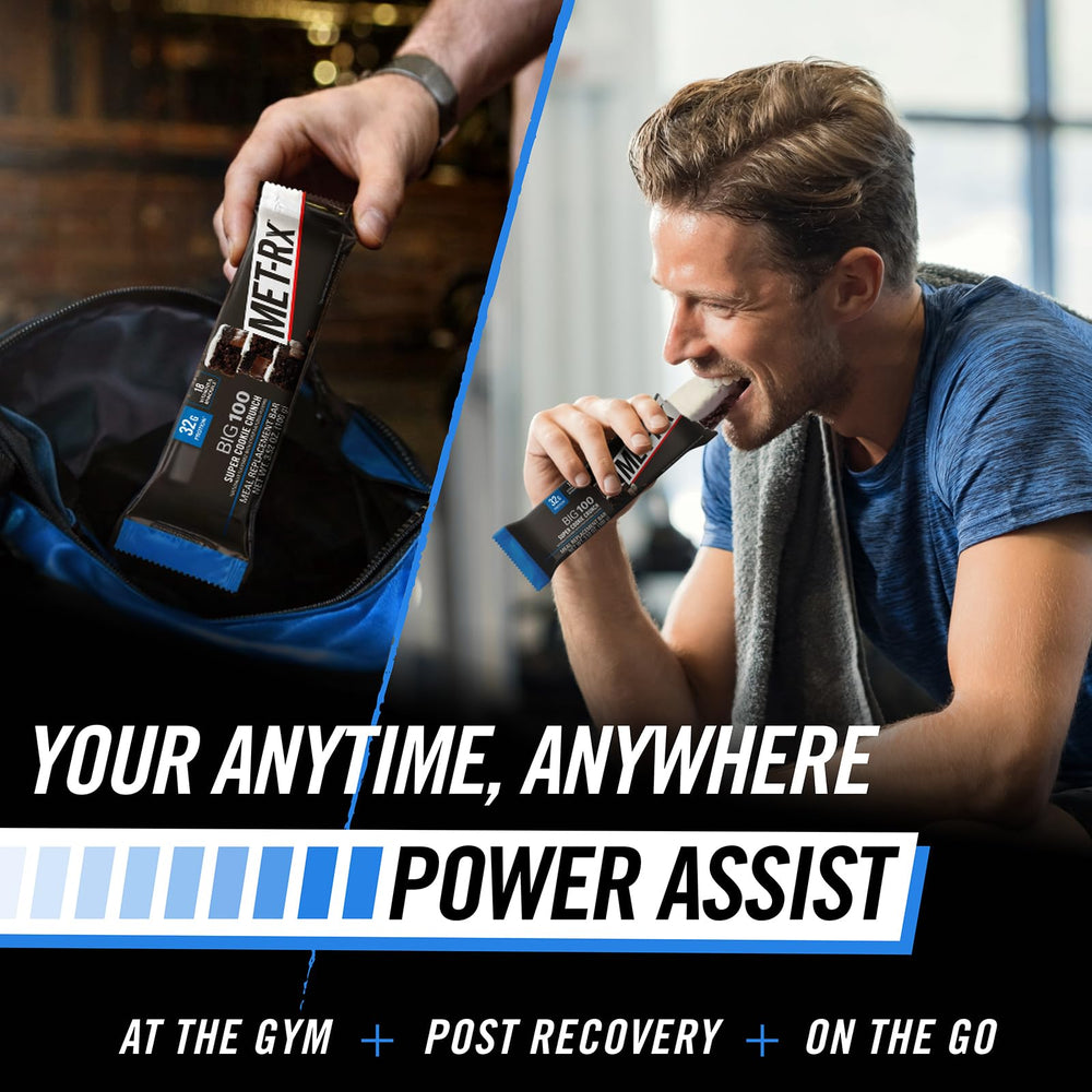 MET-Rx Big 100 Colossal bar in gym bag for pre- or post-workout fuel.