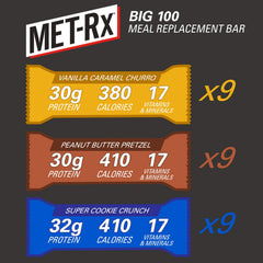 MET-Rx Big 100 Colossal bars in hand for portable workouts.
