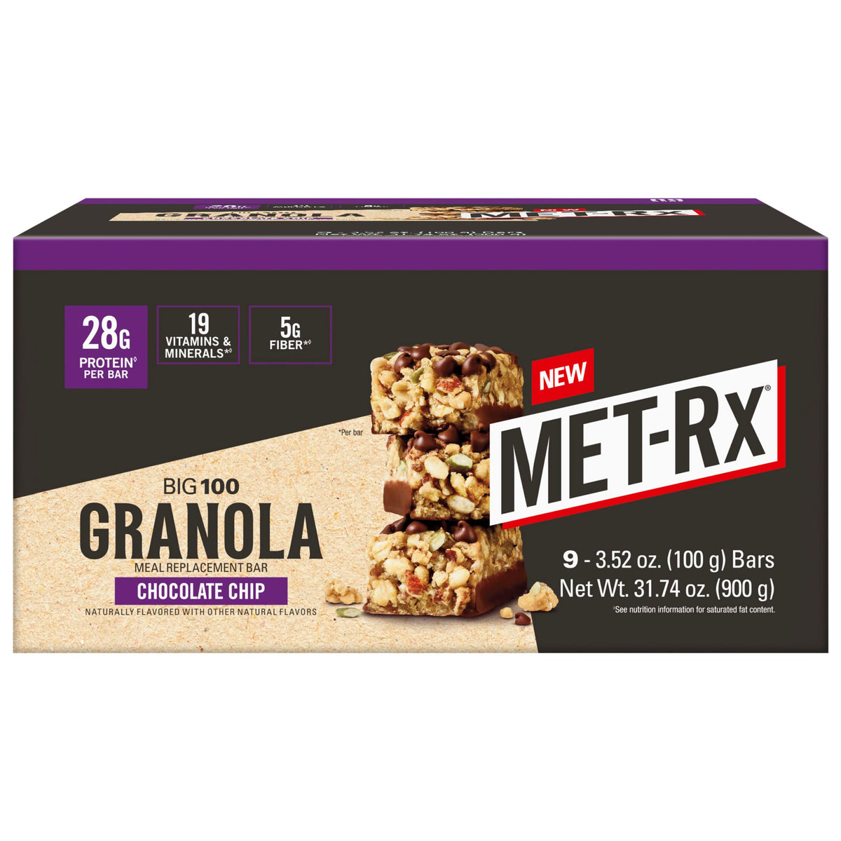 MET-Rx Big 100 Granola Bar front-pack view highlighting on-the-go protein