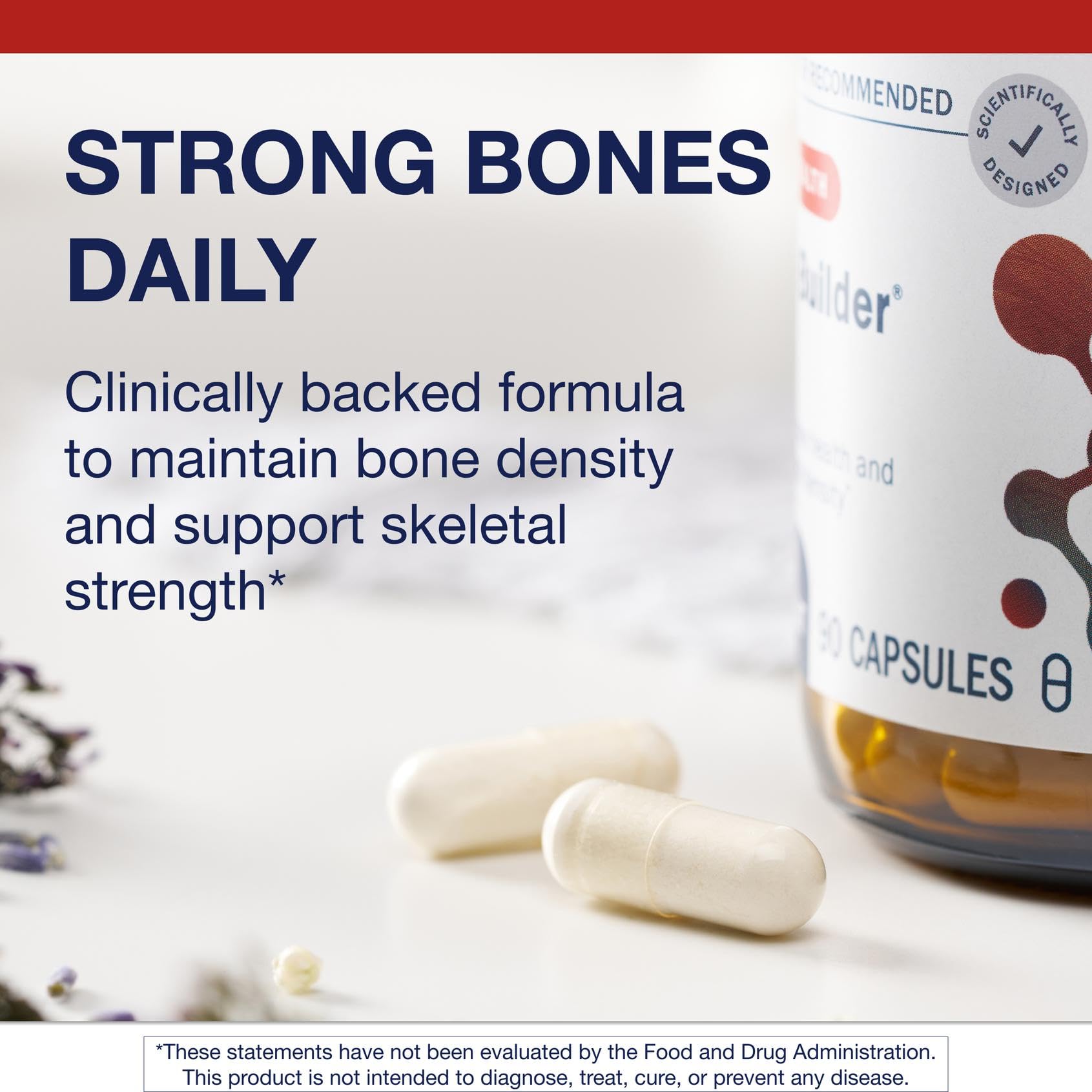 Metagenics Bone Builder Plus label shows 2000 IU Vitamin D3 for calcium absorption.