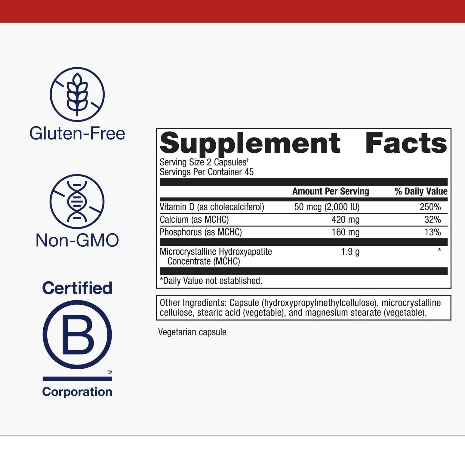 Metagenics Bone Builder Plus minerals, including calcium and phosphorus, on the label.