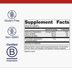 Metagenics Bone Builder Plus minerals, including calcium and phosphorus, on the label.