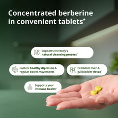 Herbal extracts from Oregon grape and coptis root accompany the capsules for traditional digestive support.