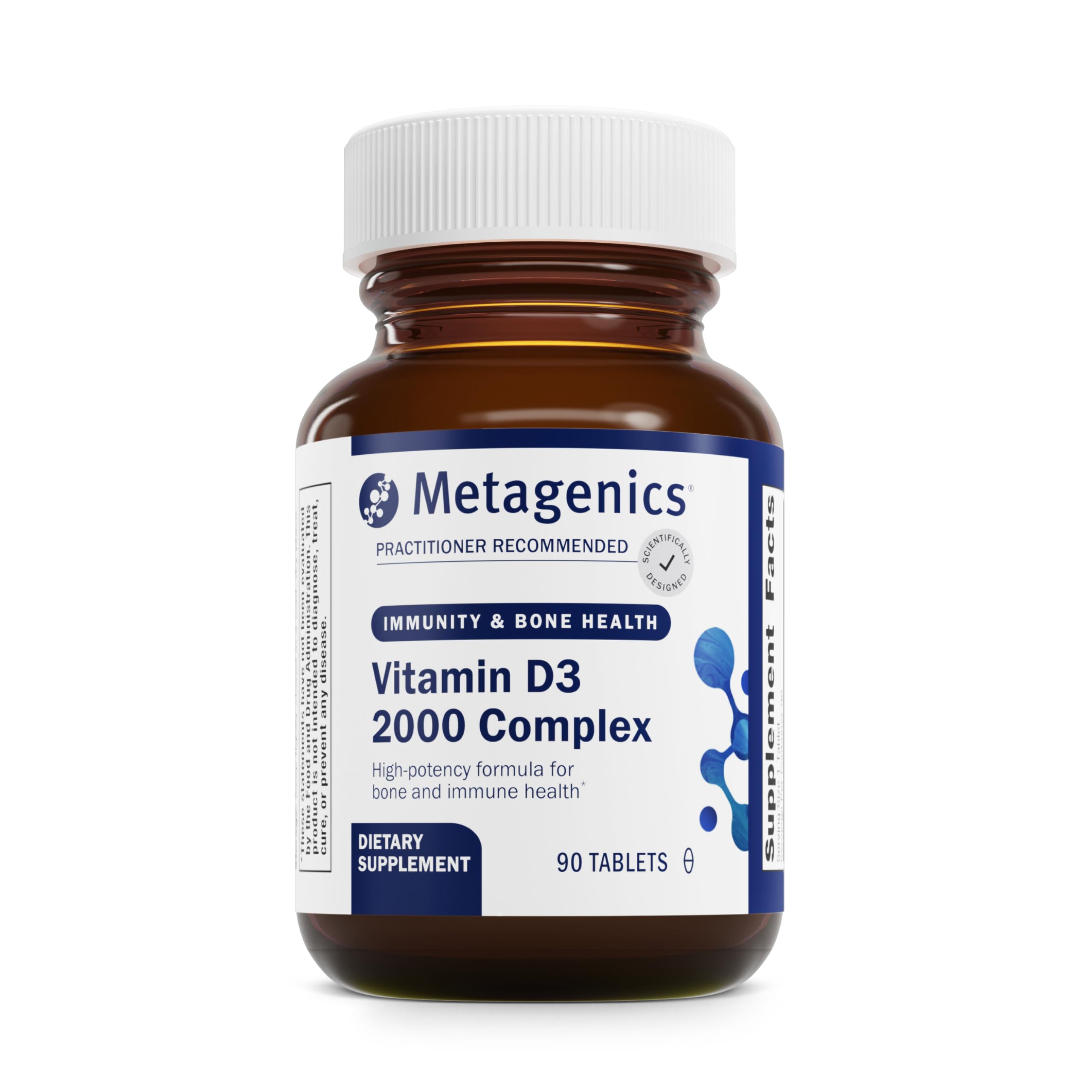 Metagenics D3 2000 IU bottle front view highlighting bone health support