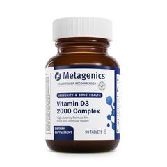Metagenics D3 2000 IU bottle front view highlighting bone health support