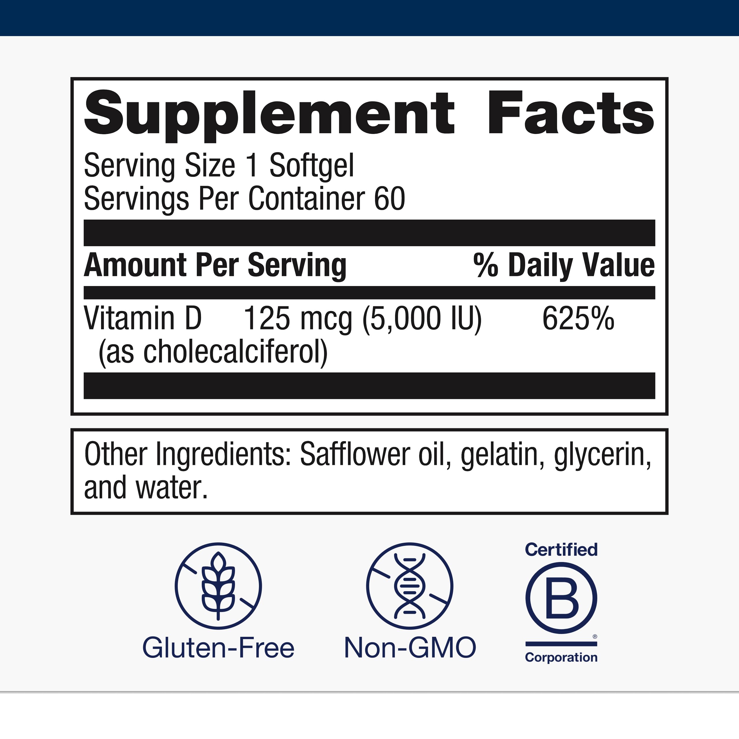 Non-GMO, gluten-free Metagenics D3 softgels designed for clean daily supplementation.