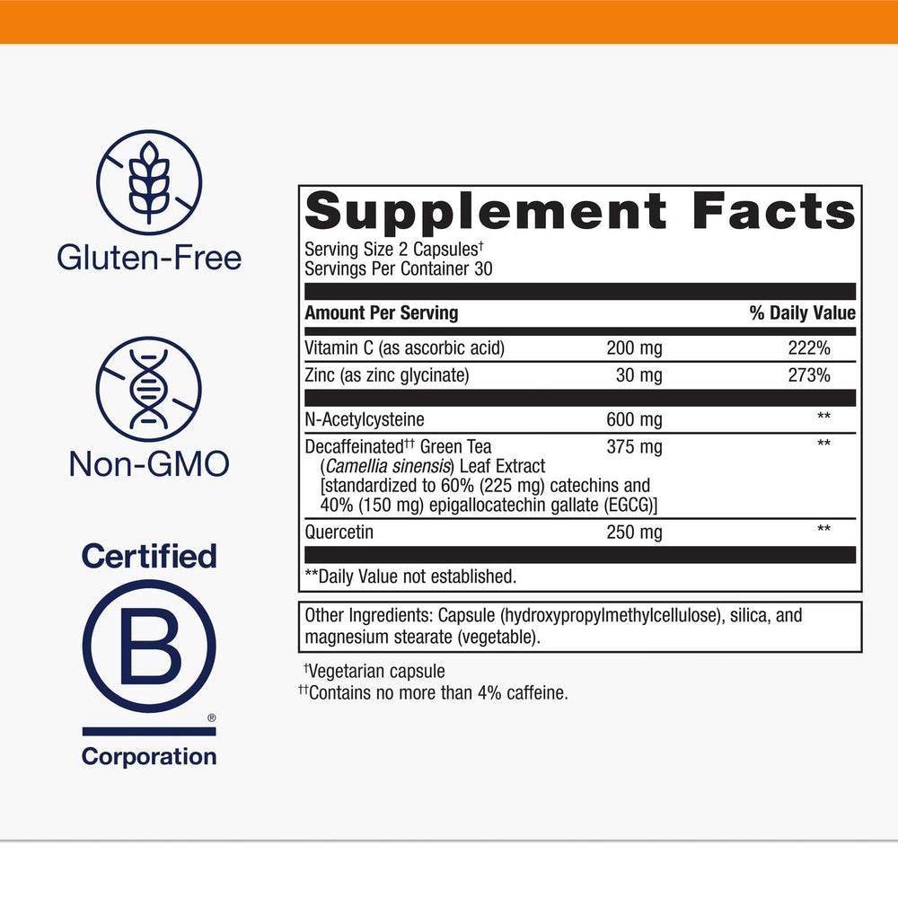 Ingredient panel on Metagenics Immune Active showing EGCG and quercetin.