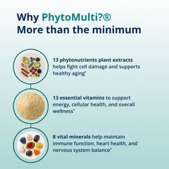 Metagenics PhytoMulti Without Iron bottle side view highlighting vegetarian tablets