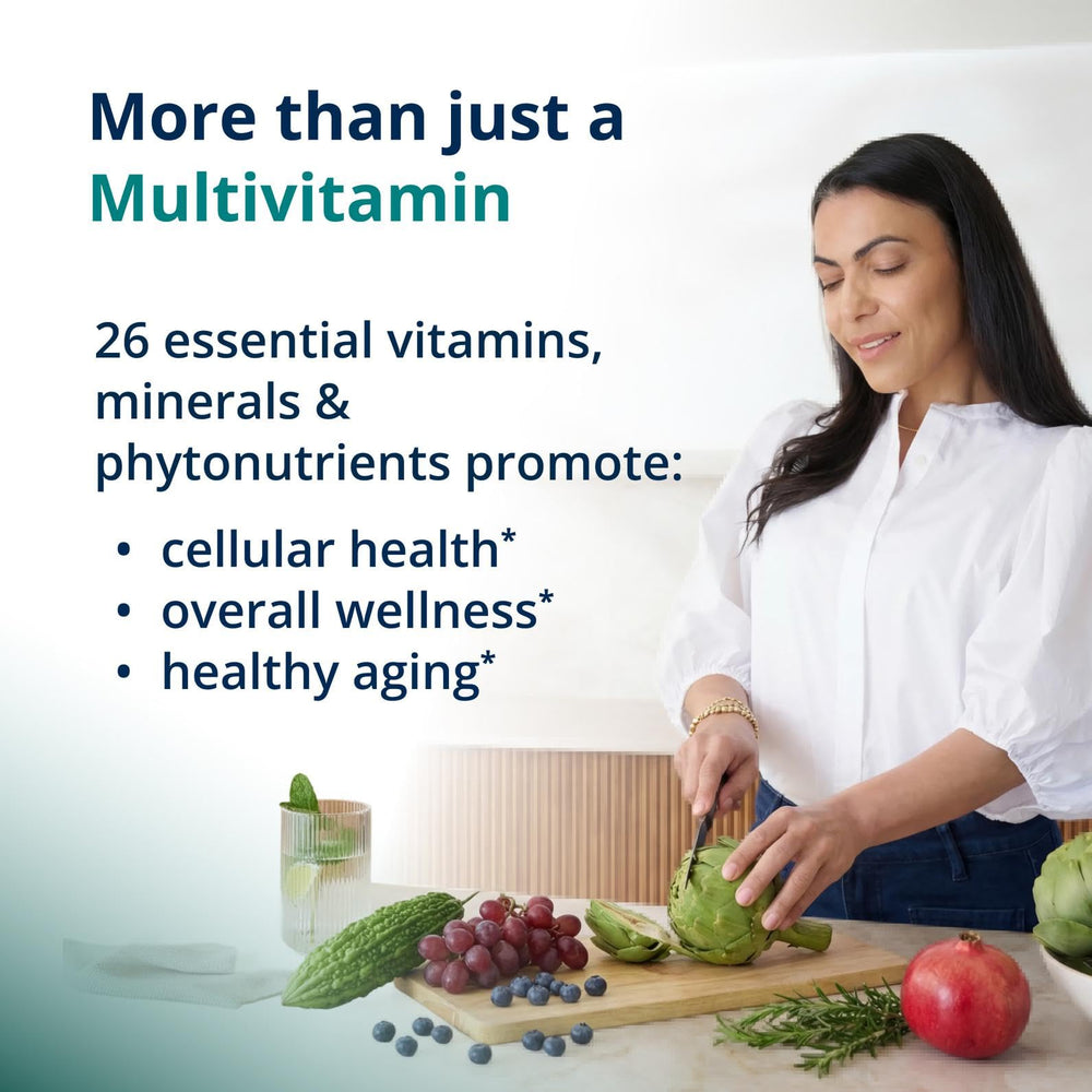 Metagenics PhytoMulti Without Iron tablets close-up showing 20+ vitamins for balanced nutrition