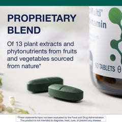 Metagenics PhytoMulti nutrition label—complete vitamin spectrum A–K and chelated minerals.