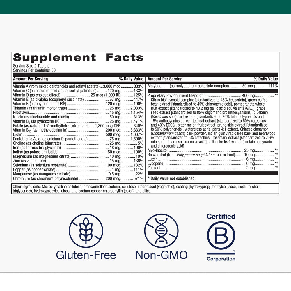 Metagenics PhytoMulti phytonutrient blend—Mediterranean-inspired antioxidants for nutrient variety.