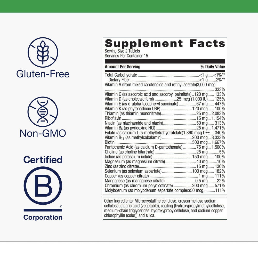 Non-GMO and gluten-free certification icons with PhytoMulti packaging