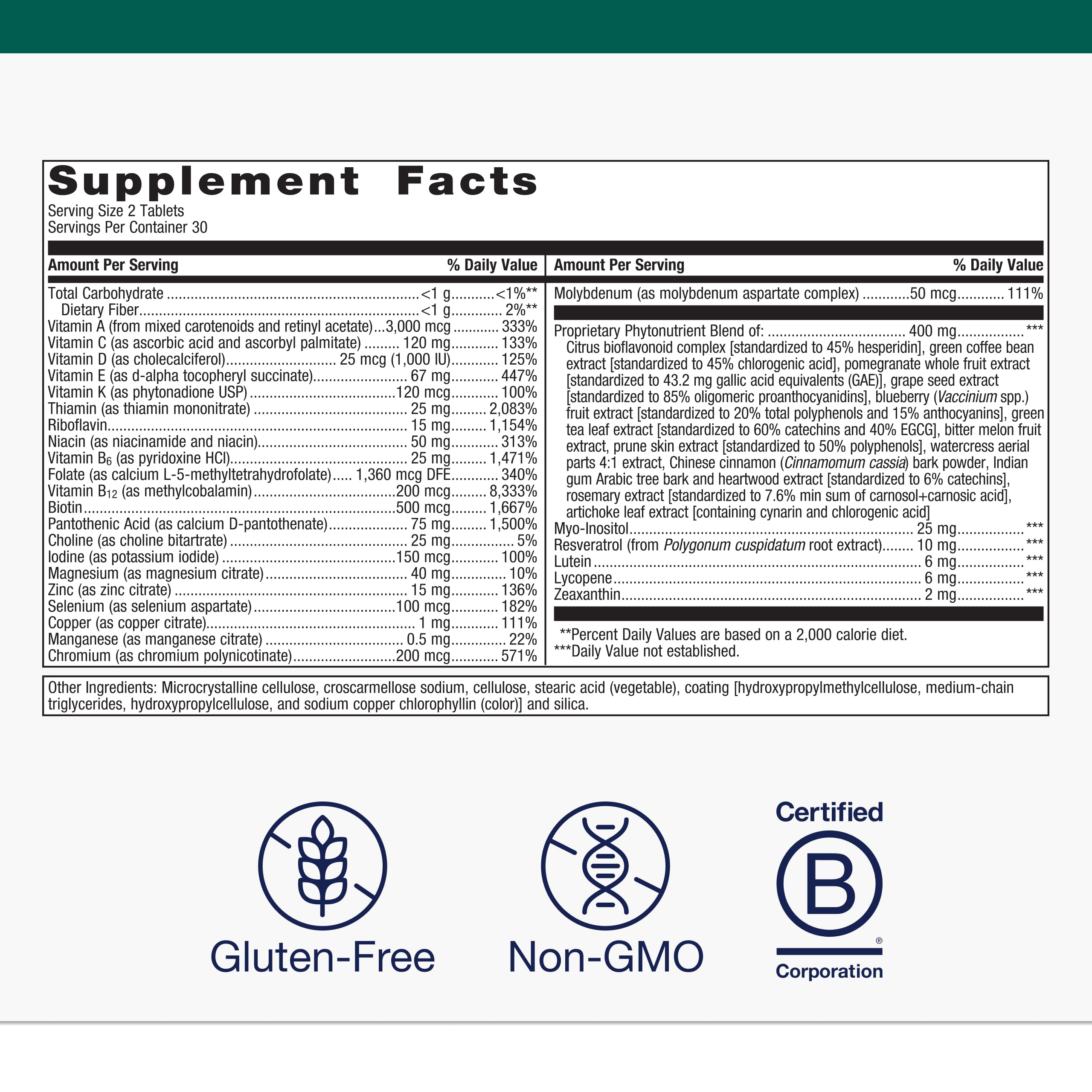 Poured PhytoMulti Without Iron tablets demonstrate easy daily intake in a cGMP-certified manufacturing standard.