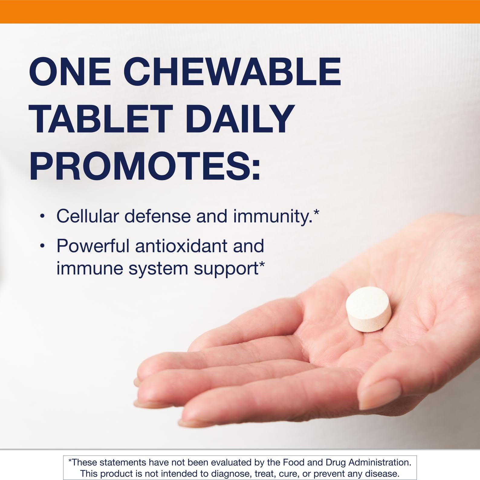 Close-up of orange-flavored Ultra Potent-C chewable tablet for daily use.