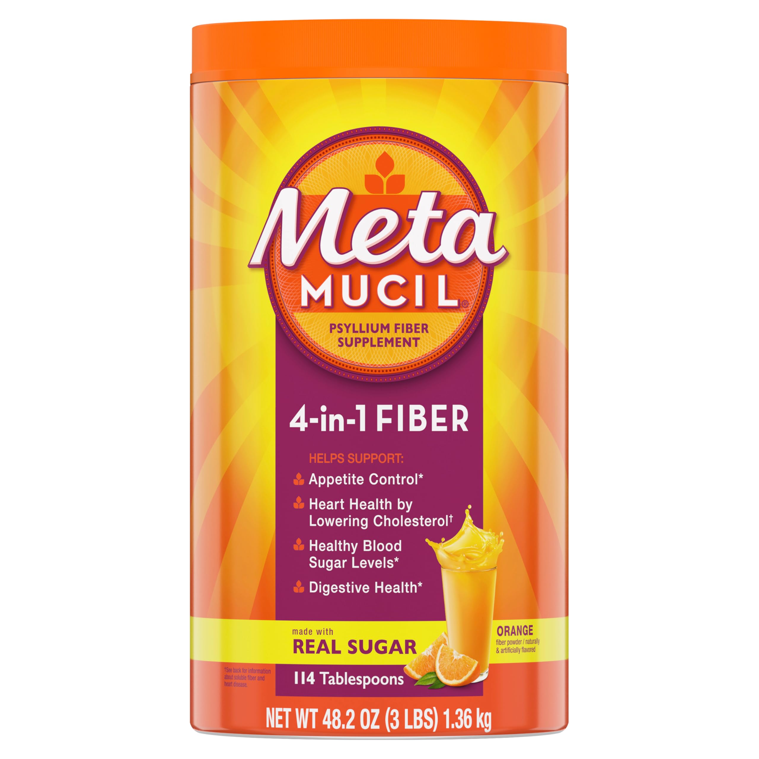 Metamucil 4-in-1 psyllium husk powder tub for daily digestive support