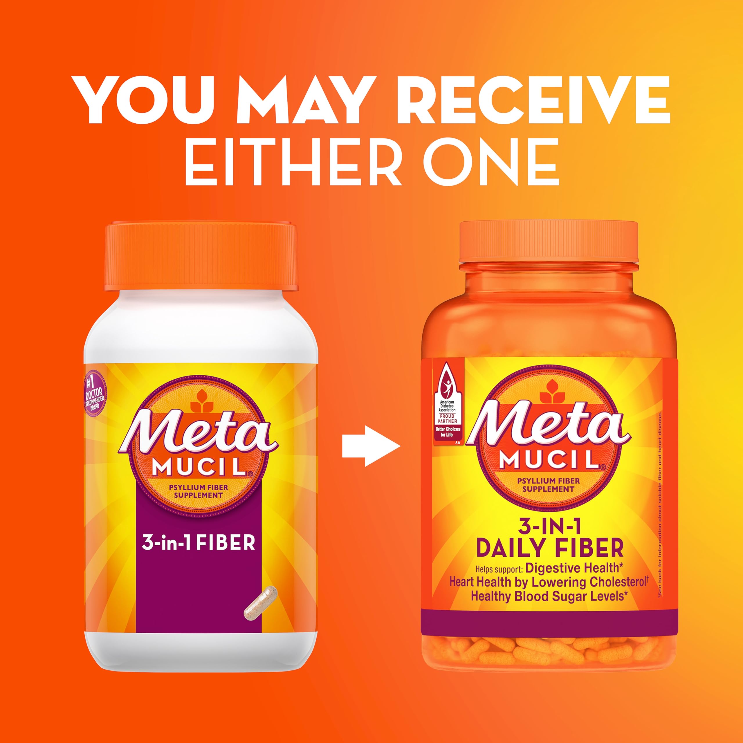 Metamucil capsules stack in a cabinet for portable use.