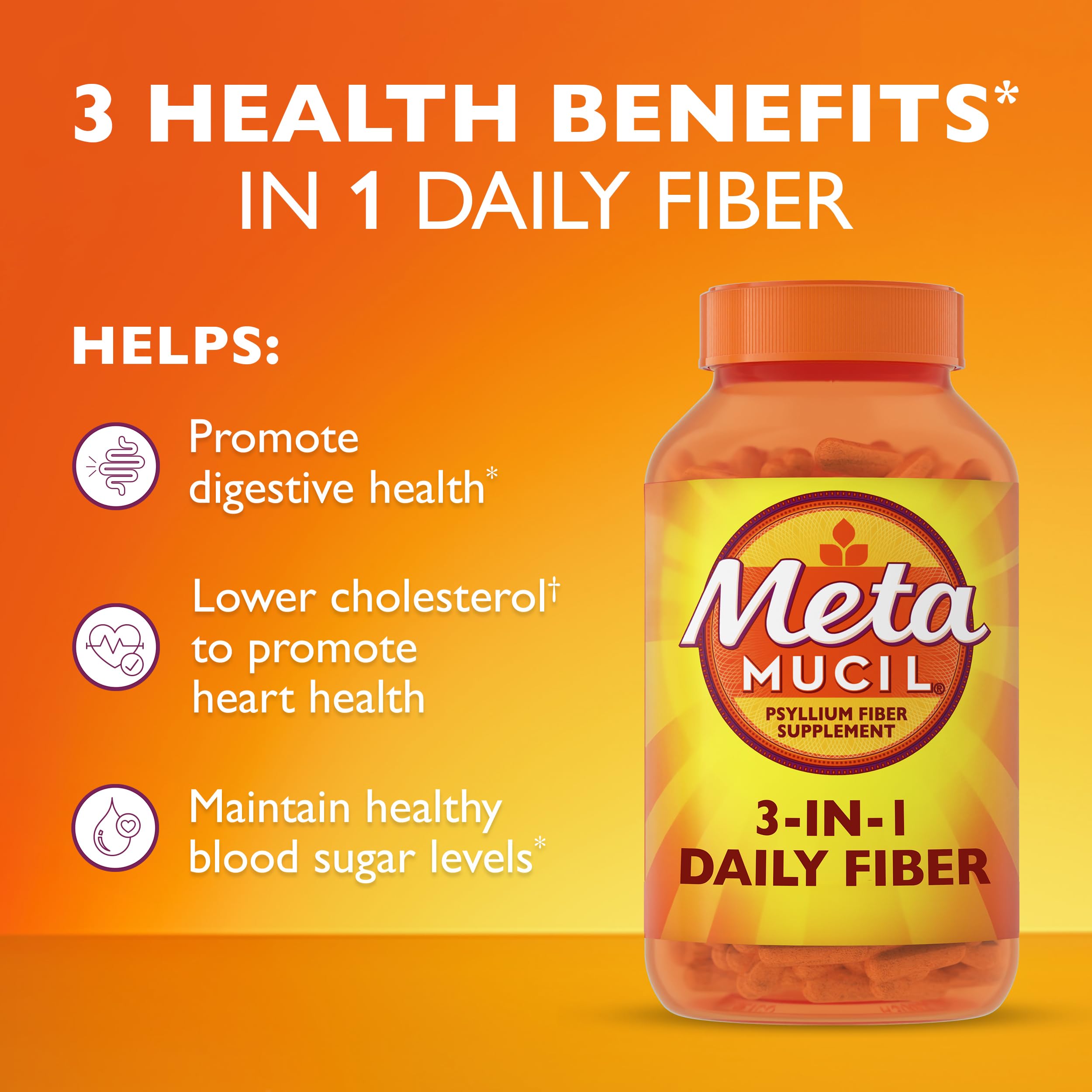 Metamucil daily-use capsules shown as part of a simple fiber routine.