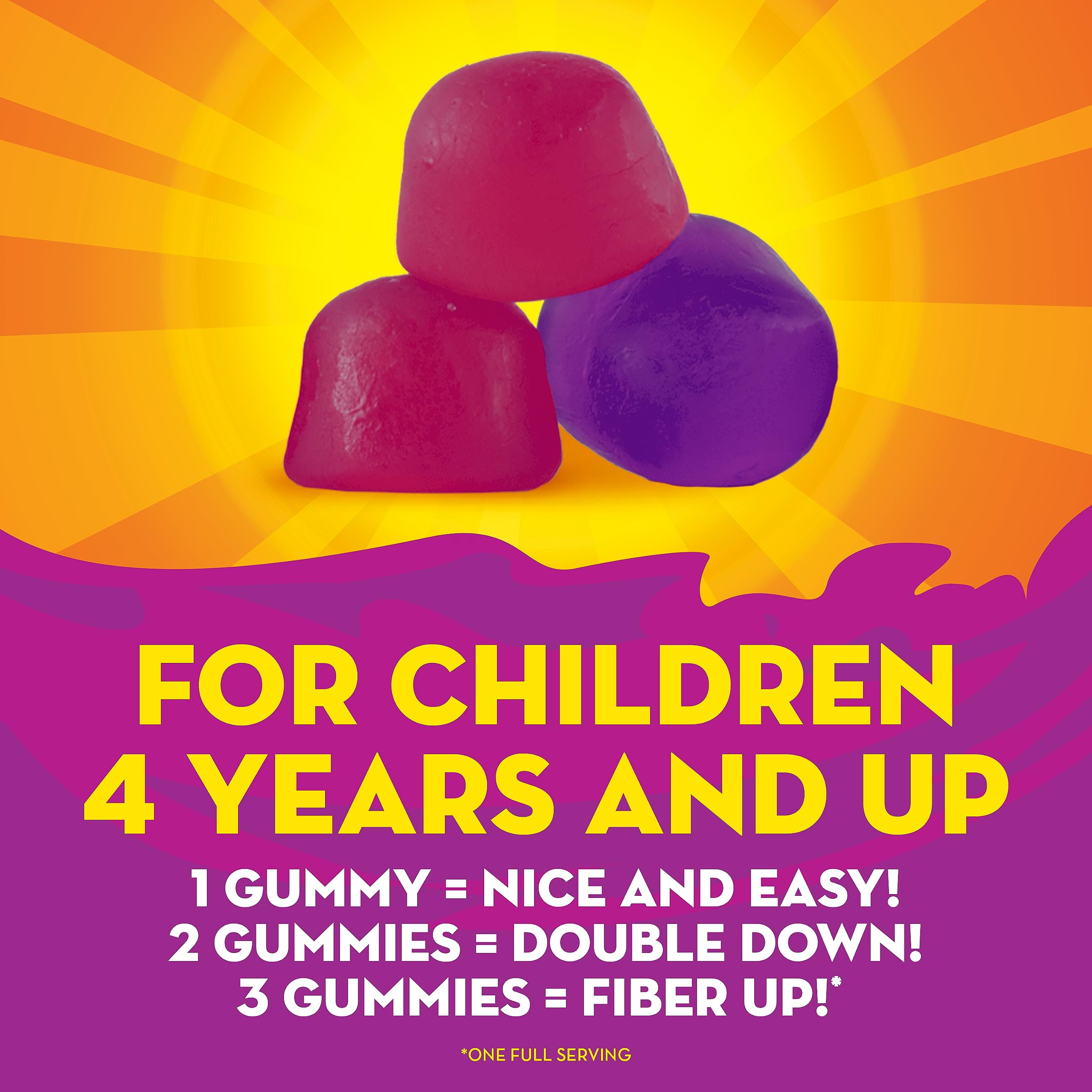 Metamucil Kids Fiber Gummies bottle showing 5g fiber per serving.