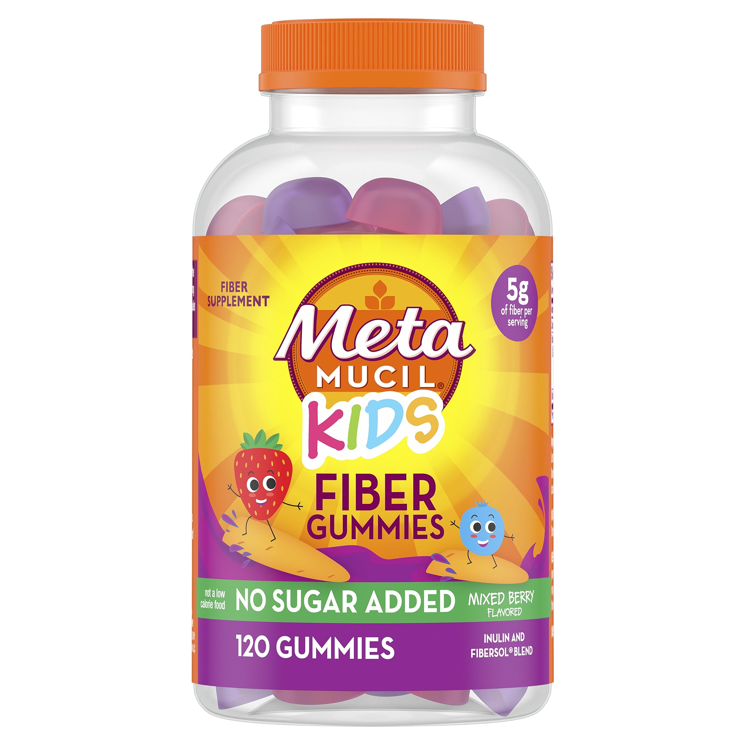 Metamucil Kids Fiber Gummies mixed berry bottle with kid-friendly fiber boost.