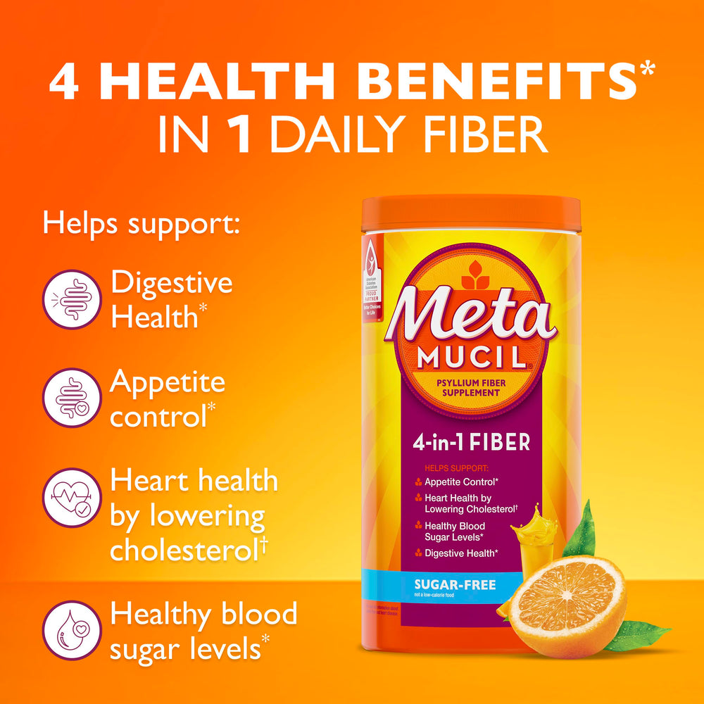 Metamucil orange flavor powder for easy, sugar-free fiber addition
