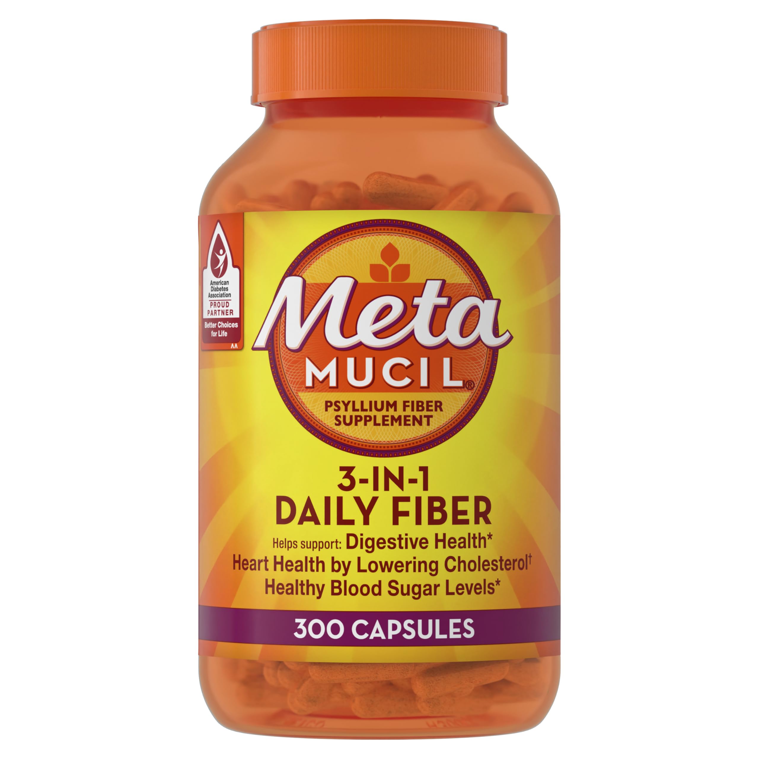 Packaging image of Metamucil reminds a consistent fiber routine.