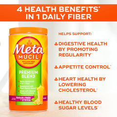 Metamucil Premium Blend bottle pour demonstrates easy daily use for digestive health