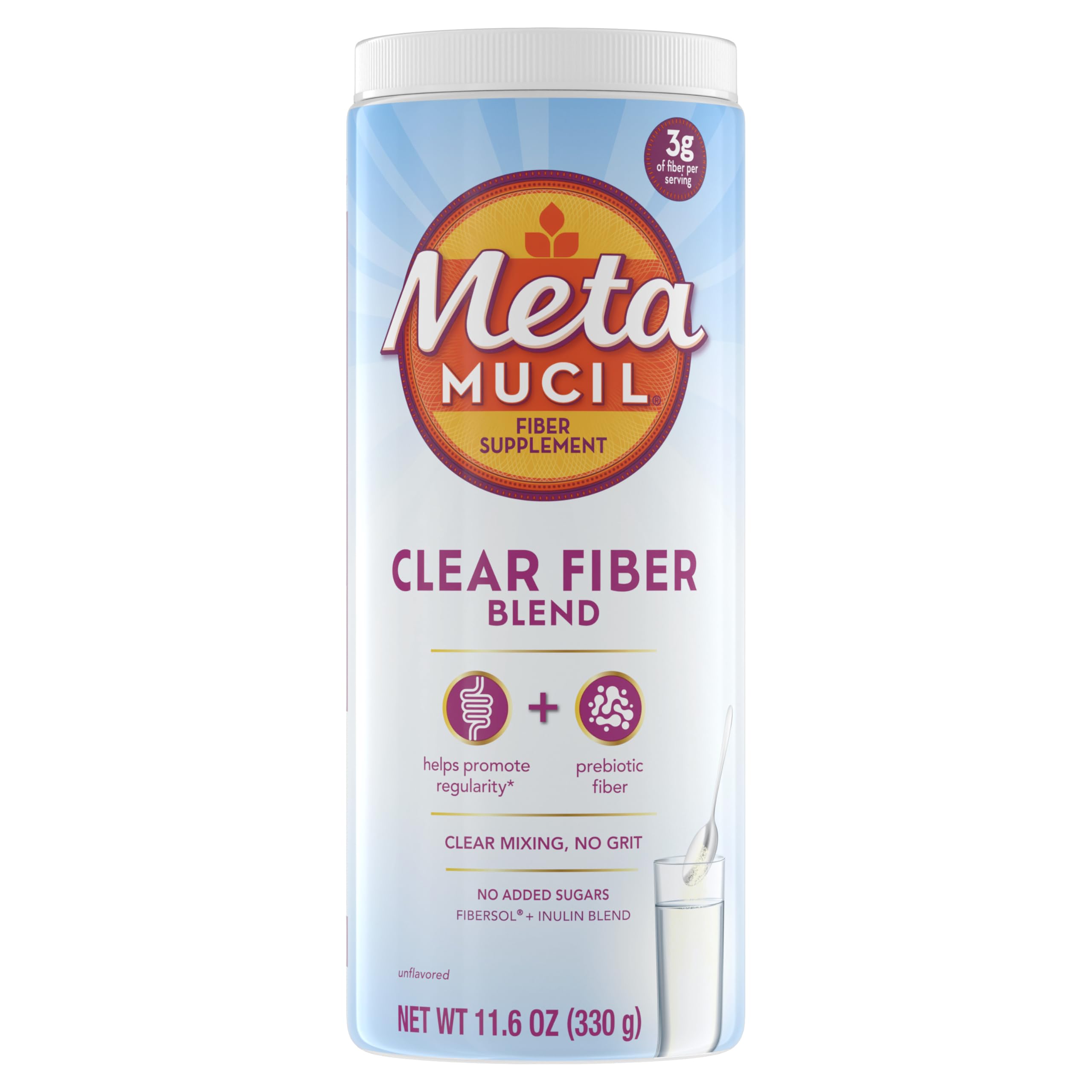 Metamucil Clear Fiber Blend bottle pour for daily digestive health