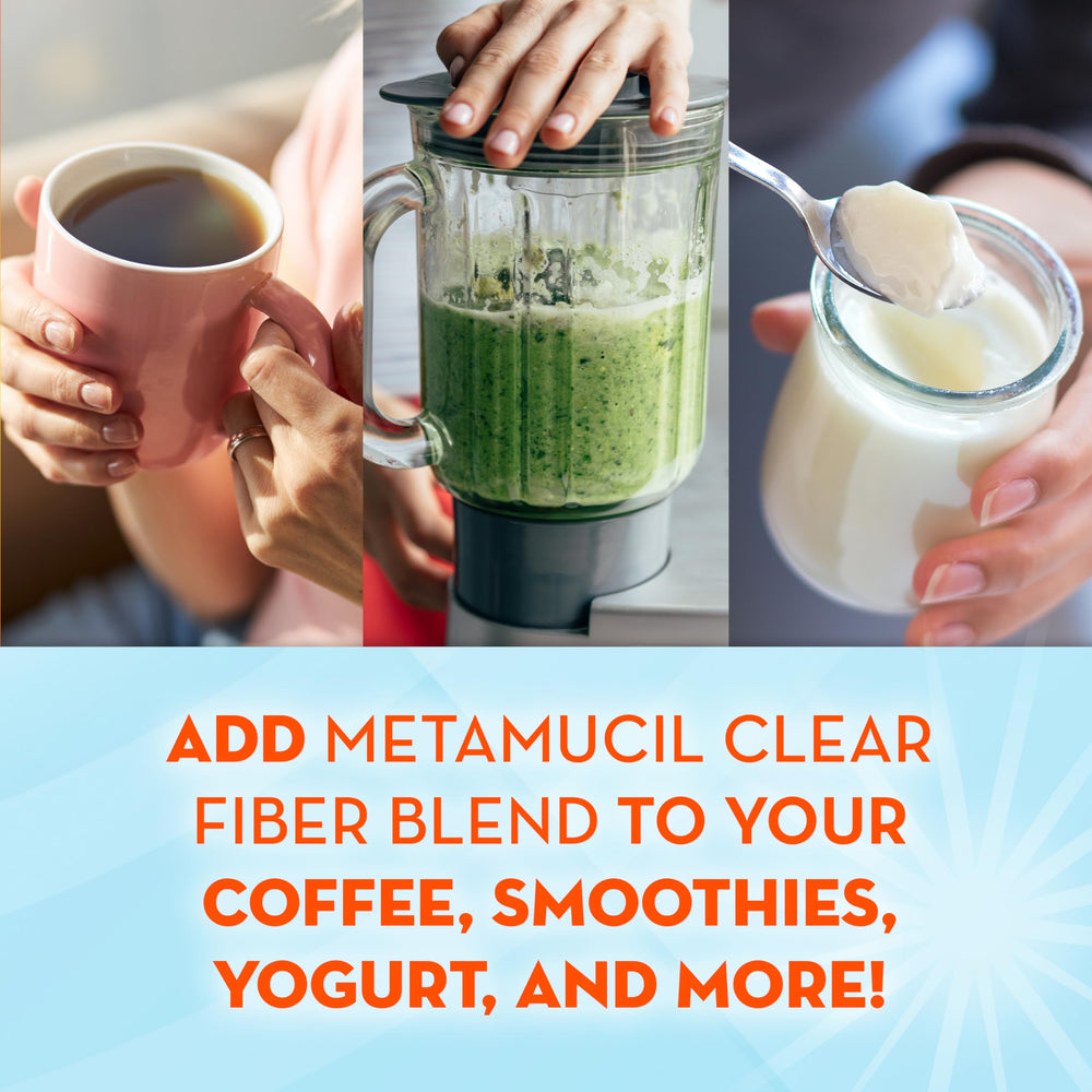 Metamucil Clear Fiber Blend tea mix dissolves without grit to support digestion
