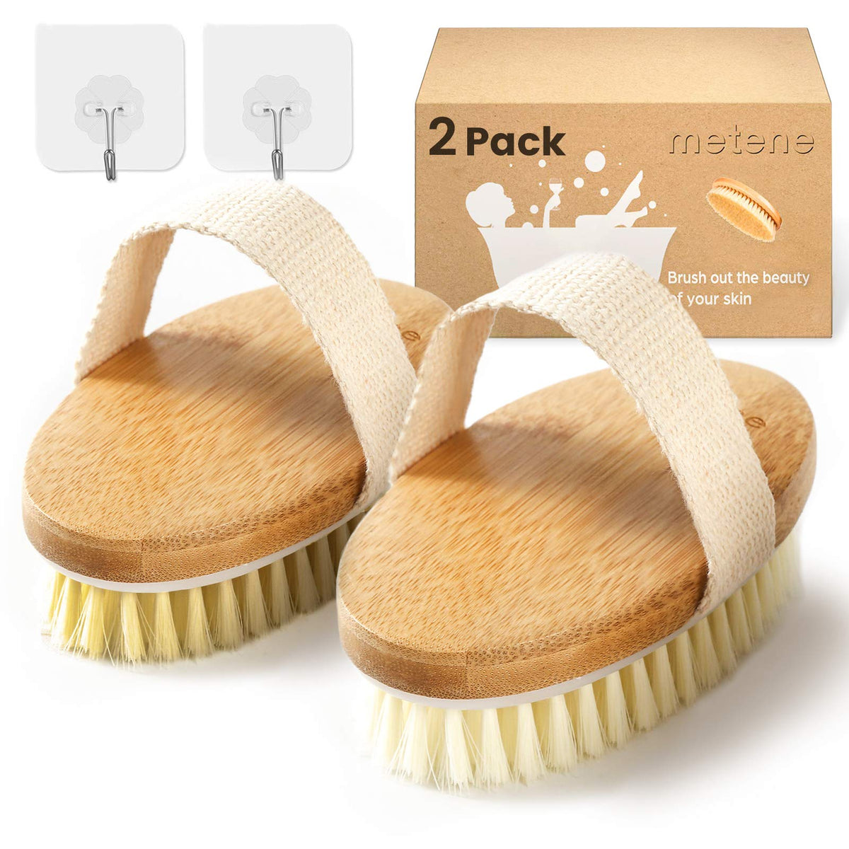 Metene dry brushing body brush two-pack for versatile skin exfoliation