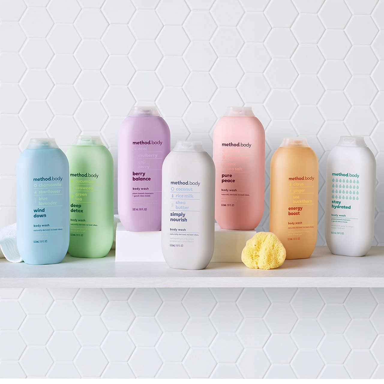 Method Berry Balance bathroom scene evokes a spa-like berry moment.