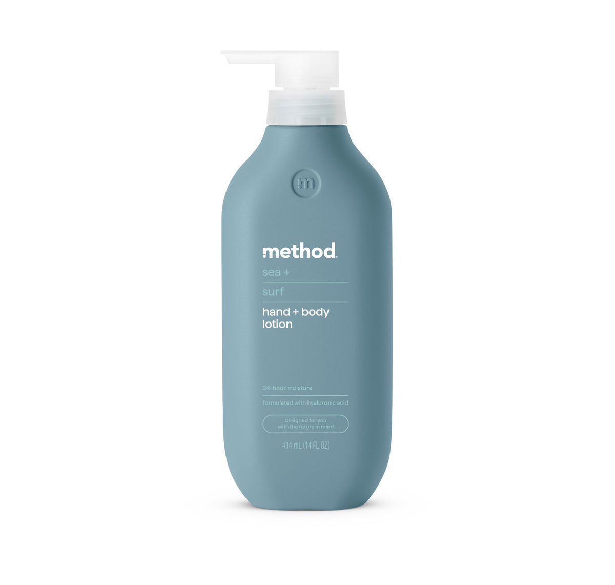 Method Sea + Surf Body Lotion bottle front showing 14 oz of all-day hydration.