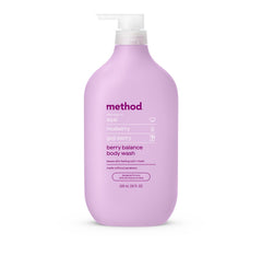 Method Berry Balance body wash bottle pour releasing berry aroma for a refreshing shower