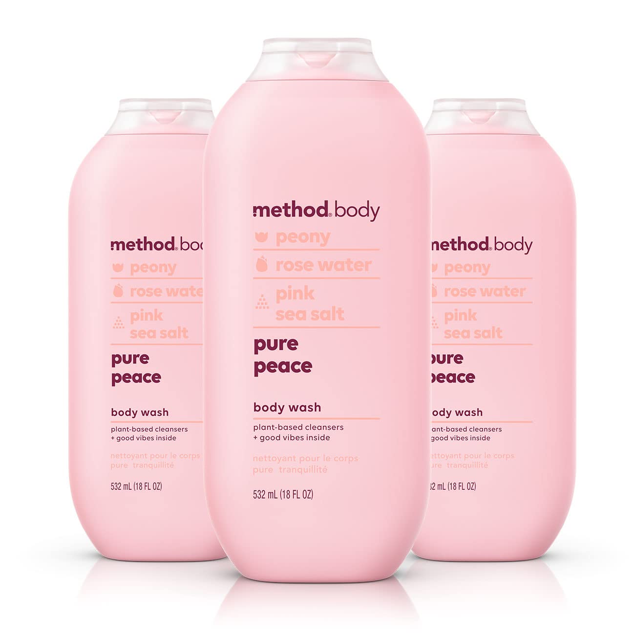 Method Pure Peace body wash bottle front showing calming fragrance and eco-friendly packaging