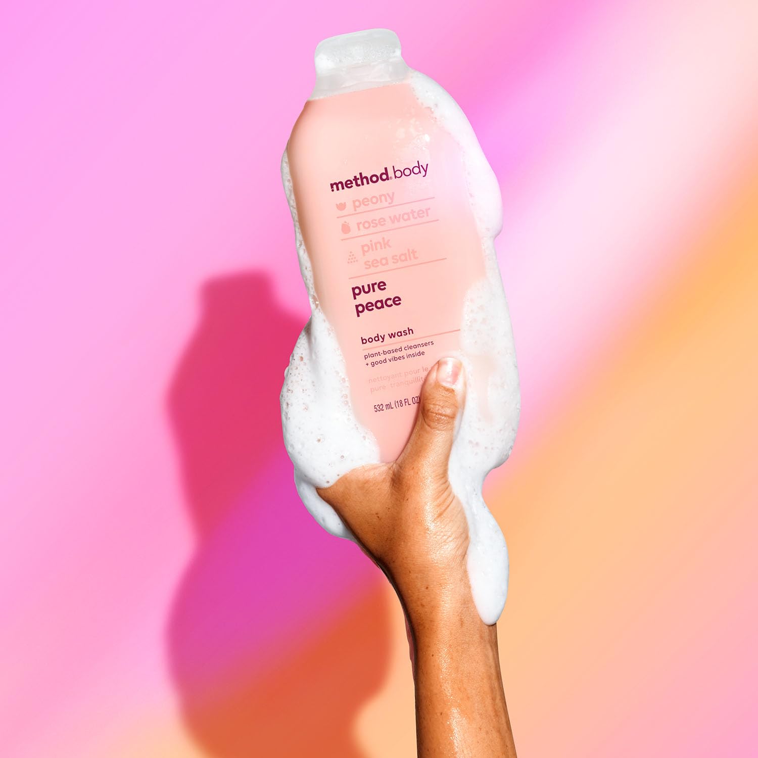 Method Pure Peace bottle side reveals packaging with over 50% PCR content