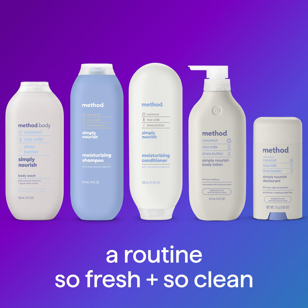 Method Simply Nourish plant-based cleansers shot highlights gentle, effective cleansing daily.