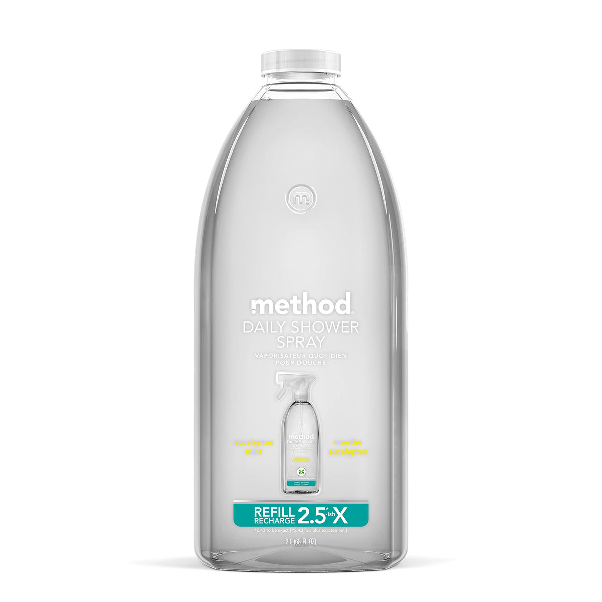 Method Daily Shower Refill bottle front view highlighting large 68 oz size for easy refills.