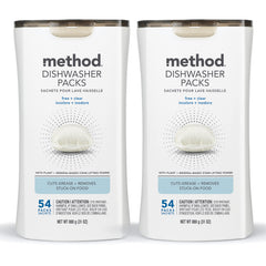 Method dishwasher packs fragrance-free tub showing resealable packaging for easy storage and use