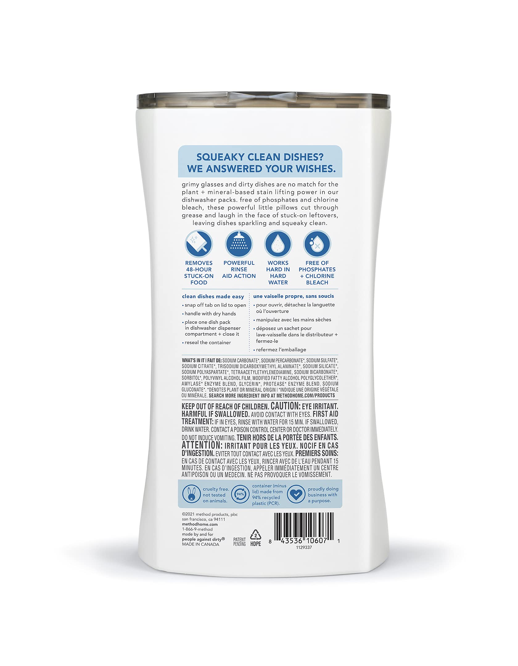 Two tubs with 54 packs each for bulk cleaning in Method dishwasher packs