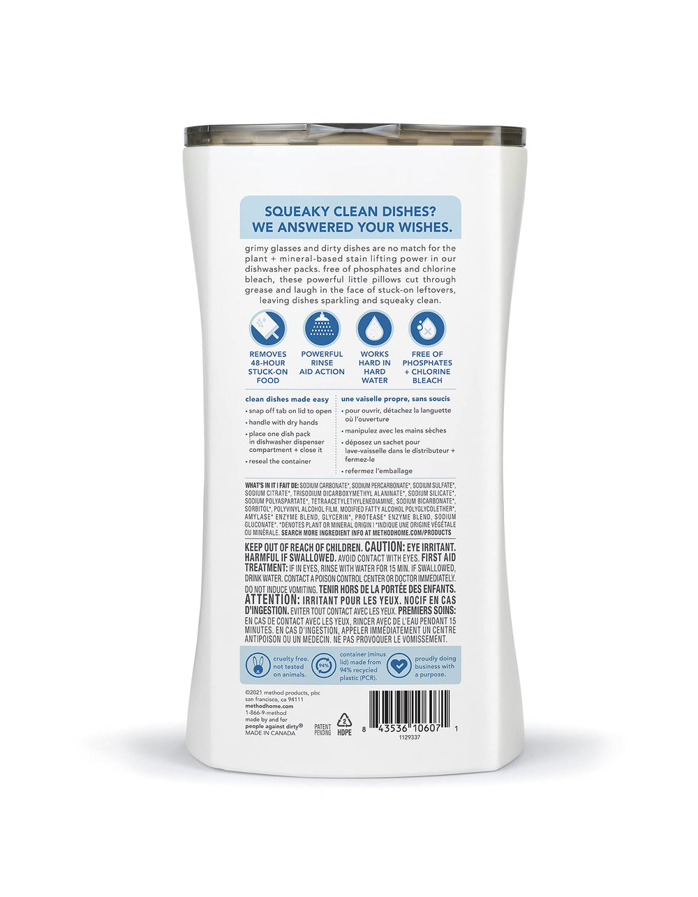 Two tubs with 54 packs each for bulk cleaning in Method dishwasher packs