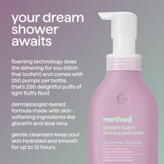 Method Dream Foam foamy-lather close-up highlights airy, fluffy cleansing texture.