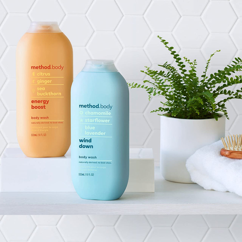 Method Energy Boost label reveals citrus-ginger-sea buckthorn blend