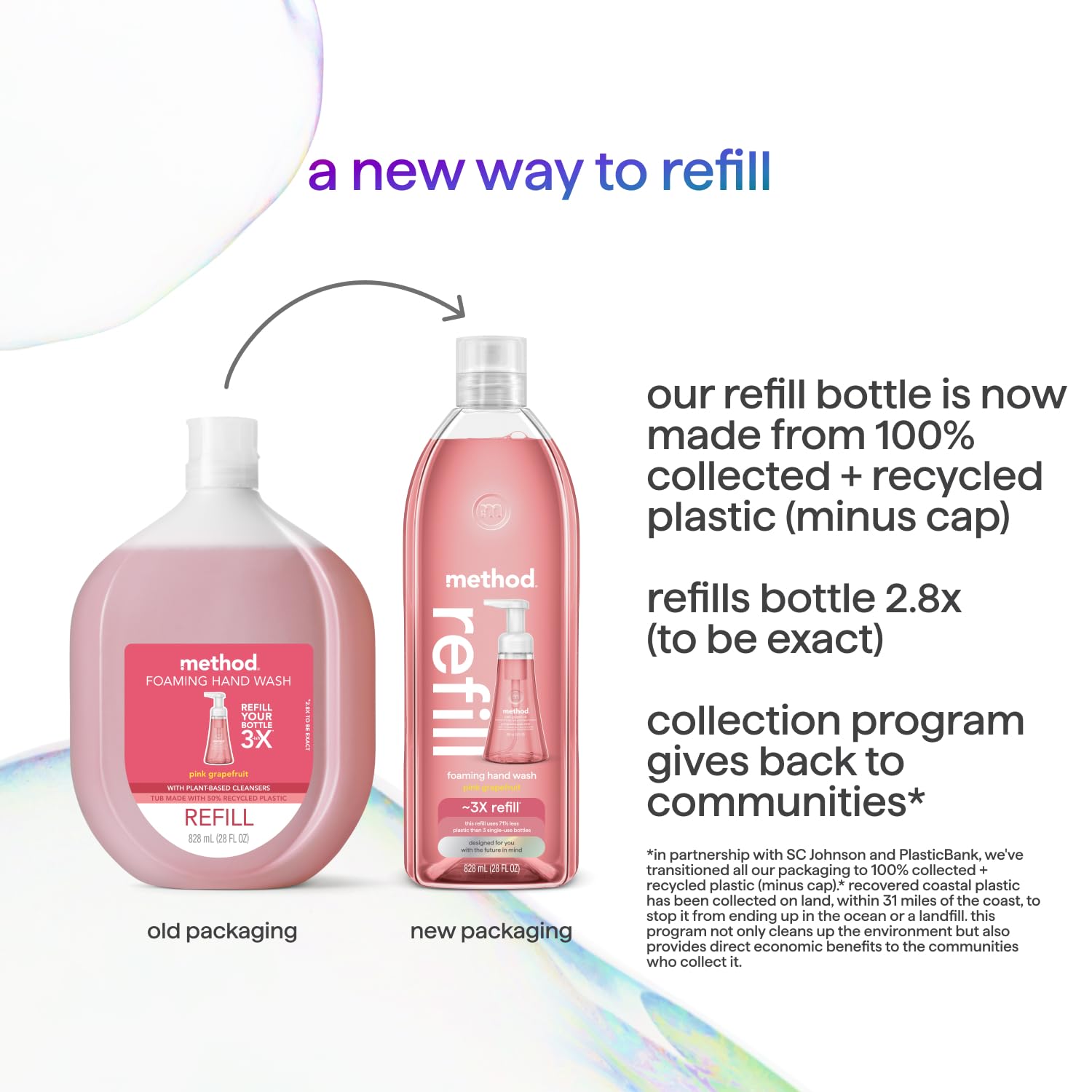 Bottle contains 50% recycled plastic for eco-friendly packaging.