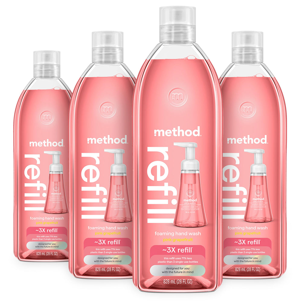 Method Foaming Hand Soap Refill bottle with pink grapefruit offers refreshing hydration.