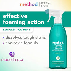 Method foaming cleaner vertical spray nozzle shows wide coverage with less effort.